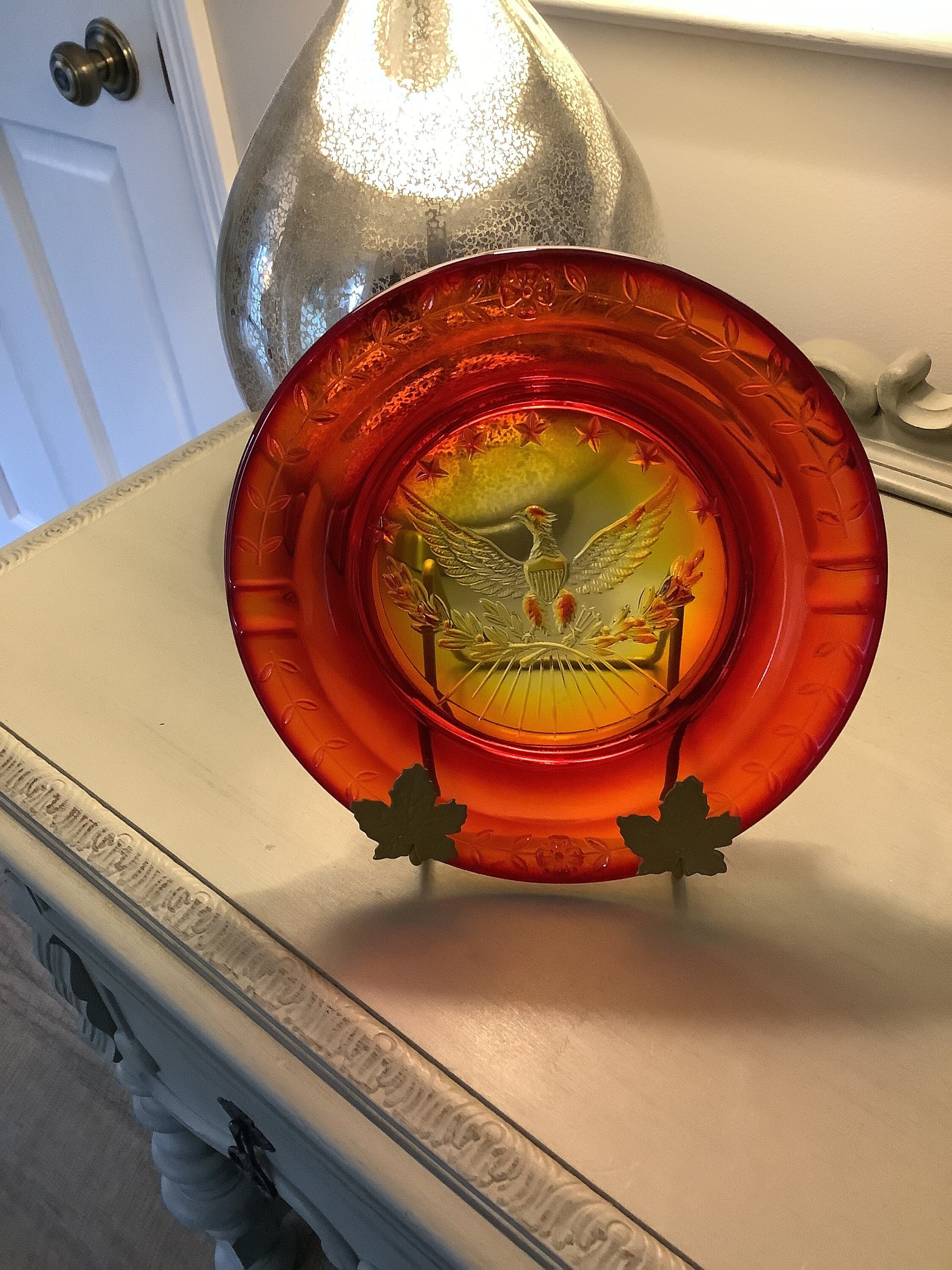 Vintage L. E. Smith Glass Heritage Cigar Ashtray, Vintage Amberina