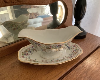 Vintage Gravy Boat, Rosenthal Germany, Chippendale, US Zone, Eleanor White 2567, Dining and Serving, Porcelain Flower Pattern, Gold Gilded