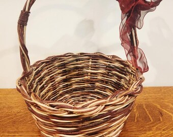 Vintage Handmade Round Long-Handled Signed Wicker Basket, Build-a-Basket Custom Gift Basket, Rustic Large Woven Wicker Basket, Farmhouse