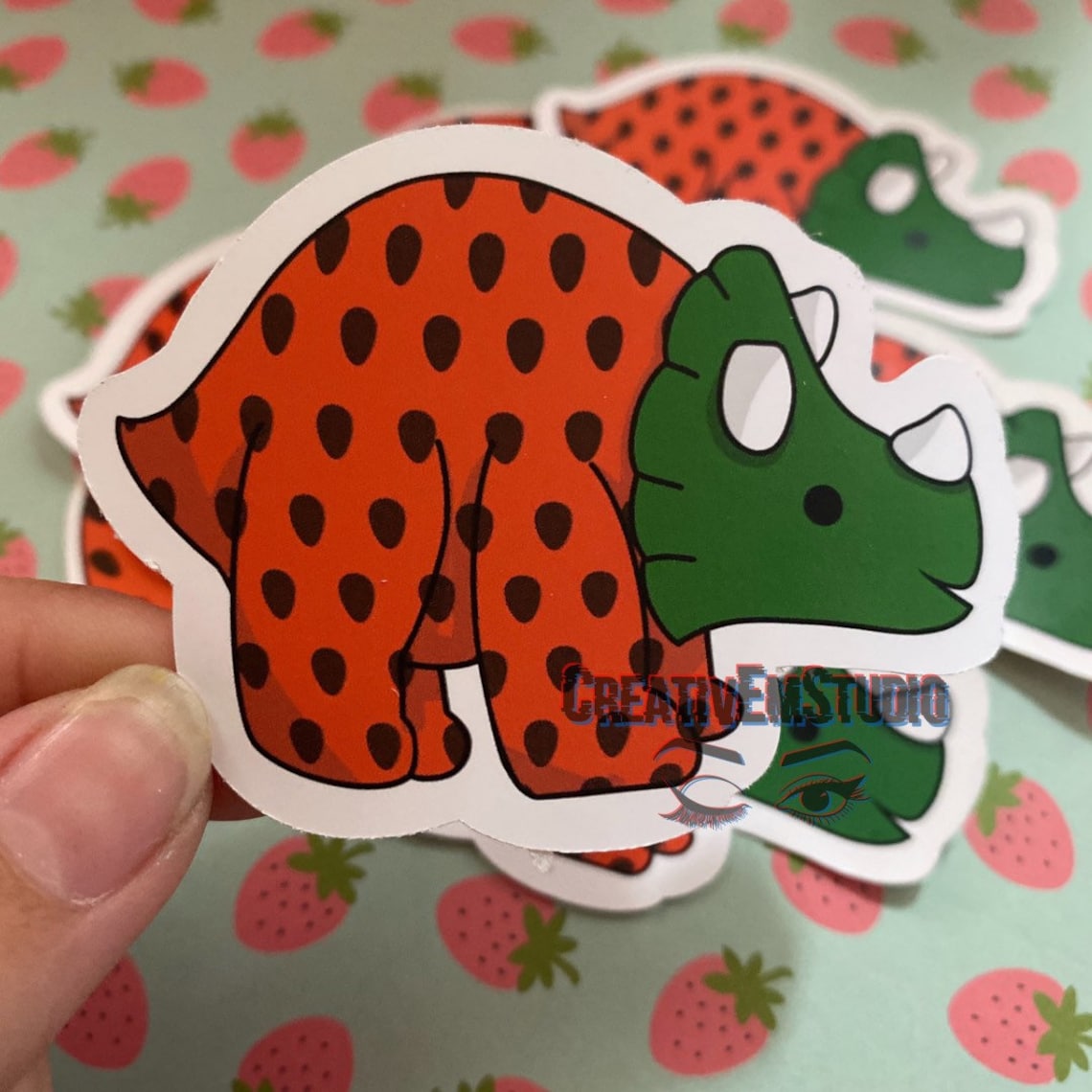 Strawberry Dinosaur Sticker Dinosaur Sticker Gift for Etsy