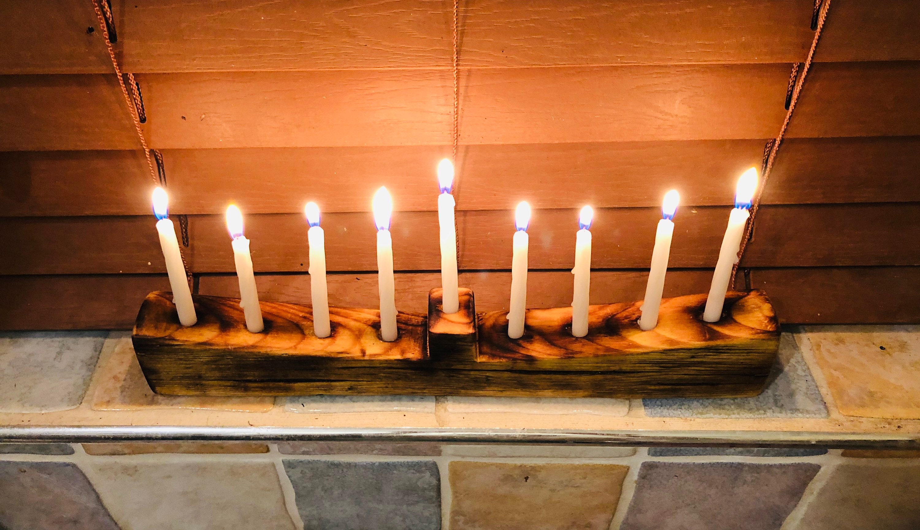 Rustic wooden angled Chanukah Menorah upcycled vintage Etsy