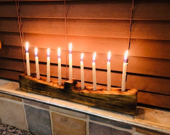Rustic wooden angled Chanukah Menorah, upcycled  vintage scaffold boards, handmade unique gift