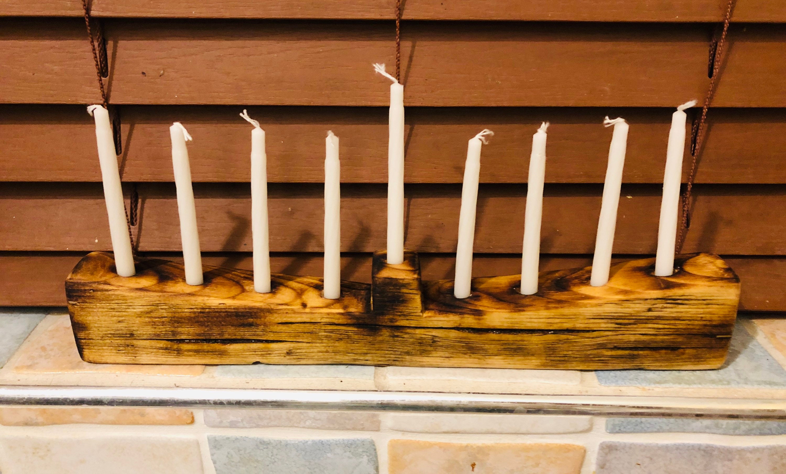 Rustic wooden angled Chanukah Menorah upcycled vintage Etsy