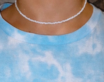 White seed bead VSCO choker necklace