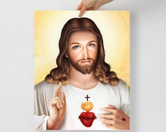 Sacred Heart of Jesus Poster 8x10, Sacred Heart Art Print, Catholic Wall Decor, Jesus Art Print, Sagrado Corazon de Jesus Arte, Catholic Art