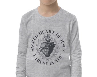 Sacred Heart of Jesus Jugend-Langarm-T-Shirt: Katholische Kleidung