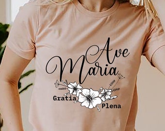 Camiseta Ave María Gratia Plena: Ropa católica para mujer
