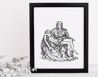 Pieta Print Art, 5x7 Pieta Printable, Virgin Mary Holding Jesus Print Art, Pieta Wall Art, Catholic Home Decor, Good Friday Print,