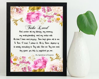St. Ignatius of Loyola Prayer Printable: Suspice Floral Art (Digital Download)