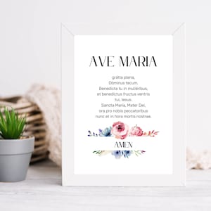 Ave Maria Gratia Plena Printable 5x7, Latin Hail Mary Art Print, Latin Prayer Print, Catholic Prayer Digital Download, Ave Maria Prayer Art
