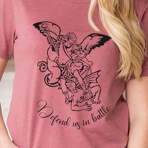 St Michael The Archangel T-Shirt, St Michael Defend Us In Battle, Catholic T-Shirt, Catholic Apparel, Saint Michael Gifts, Confirmation Gift