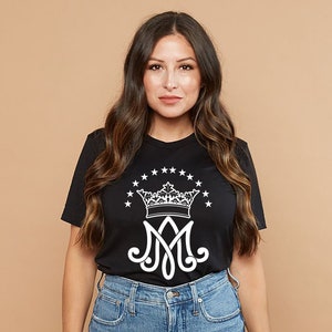 Auspice Maria T-Shirt, Marian Symbol T-Shirt, Virgin Mary T-Shirt, Blessed Mother Shirt, Catholic T-Shirt, Marian Monogram, Auspice Monogram