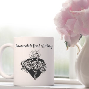 Immaculate Heart of Mary Pray For Us Coffee/Tea Mug, Virgin Mary Ceramic Cup, Catholic Marian Mug, Blessed Mother Mug, Catholic Mug
