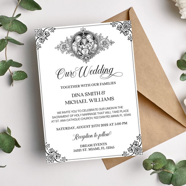 Catholic Vintage Wedding Editable Invitation, Digital Wedding Invitation, Catholic Matrimony Invitation, Catholic Wedding Invite Template