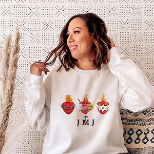 JMJ Sweatshirt, Jesus Mary and Joseph Sweatshirt, Holy Family Hearts Sweatshirt, Catholic Sweatshirt