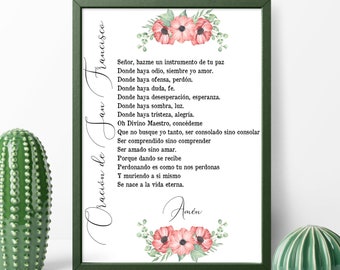 Saint Francis Prayer in Spanish: Catholic Wall Art (Digital Download)