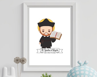 Lámina infantil de San Ignacio de Loyola: Decoración infantil católica (PDF y JPEG)