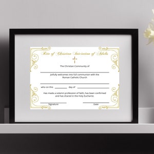 Certificado del Rito de Iniciación Cristiana de Adultos de RICA, Plantilla editable de RICA, Descarga digital del certificado católico, Plantilla católica