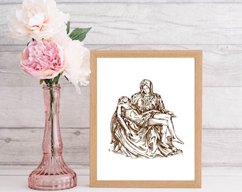 Pieta Kunstdruck: Jungfrau Maria hält Jesus, katholische Dekoration (digitaler Download)