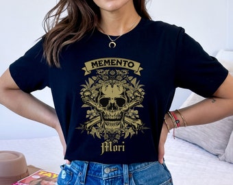 Camiseta Memento Mori Skull: Lembre-se de que você deve morrer, camiseta de algodão unissex
