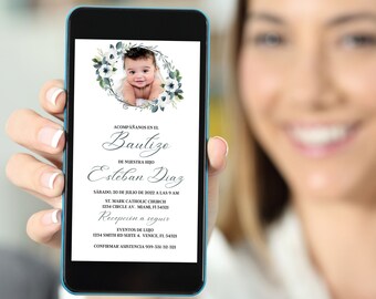 Bautizo Invitación Electronica Niño, Sacramento de Bautismo Tarjeta Digital, Baptism Spanish Invitation, Invitación Bautizo Editable Canva