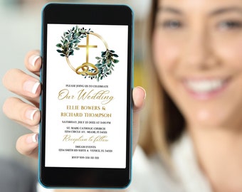 Electronic Wedding Invitation, Greenery Wedding Evite, Catholic Wedding Invitation, Digital Wedding Invitation, Catholic Matrimony Evite