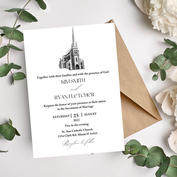 Catholic Vintage Wedding Editable Invitation, Digital Wedding Invitation, Catholic Matrimony Invitation, Catholic Wedding Invite Template