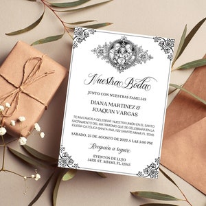 Invitación Boda Vintage bewerkbaar, Invitación Digital Matrimonio, Boda Católica, katholieke bruiloft Spaans uitnodigen, Invitación Digital Boda