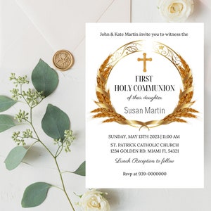 First Holy Communion Editable Invitation, First Holy Communion Celebration, Catholic Sacrament Invitation, Canva Editable Invitation