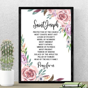 Litany of Saint Joseph Printable, St. Joseph Prayer Print Art 5x7, Catholic Prayer Digital Download, Catholic Wall Decor