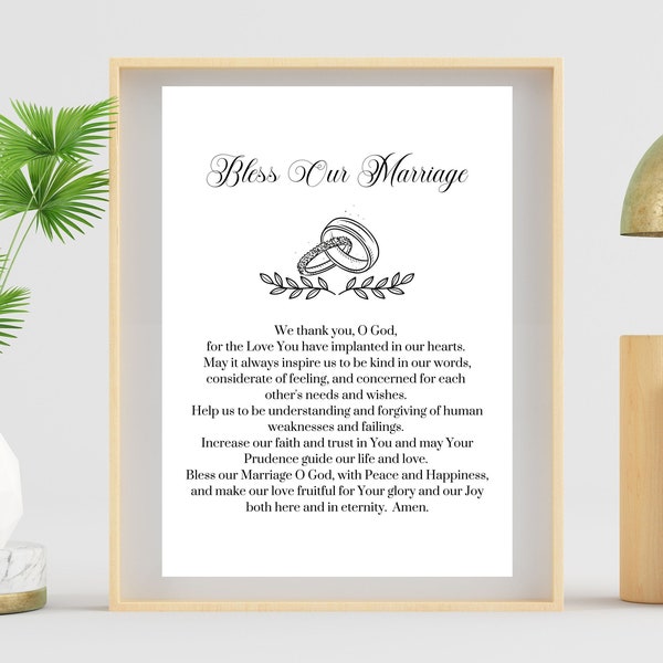 A Marriage Blessing Prayer Printable, Bless Our Marriage Digital Download, Catholic Marriage Prayer Print, Catholic Wedding Printable