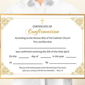 Certificate Of Confirmation Template, Sacrament of Confirmation Digital Certificate, Catholic Sacrament Certificate, Confirmation Template