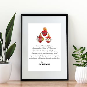 Three Hearts Prayer, Three Hearts Printable, Catholic Wall Decor, Catholic Print Art, Three Hearts Wall Art, Holy Family Consecration Art