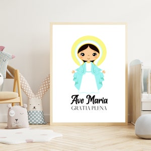 Ave Maria Gratia Plena Nursery Art Print, Catholic Baby Room Printable, Catholic Baby Wall Decor, Catholic Kids Room Decor, Virgin Mary Art