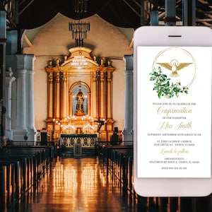 Confirmation Electronic Invitation, Sacrament of Confirmation Digital Invitation, Catholic Sacrament Evite, Confirmation Card Template Canva
