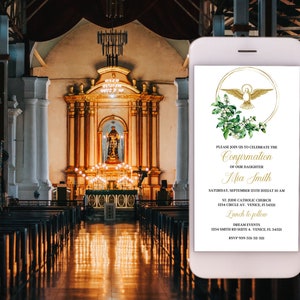 Confirmation Electronic Invitation, Sacrament of Confirmation Digital Invitation, Catholic Sacrament Evite, Confirmation Card Template Canva