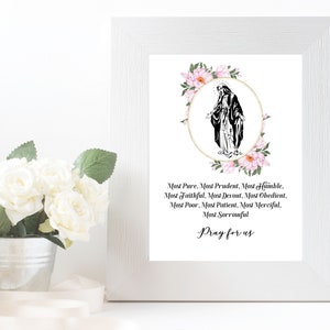 The Evangelical Virtues of the Virgin Mary Printable, Virtues of Mary Digital Art, Catholic Digital Download, Blessed Mother Wall Decor