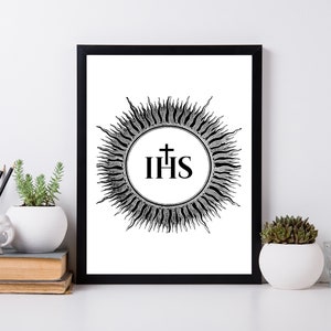 IHS Christogram Digital Download, IHS Printable 5x7, Jesus Monogram Printable, Christogram Art Print, Catholic Symbol Wall Art, Catholic Art