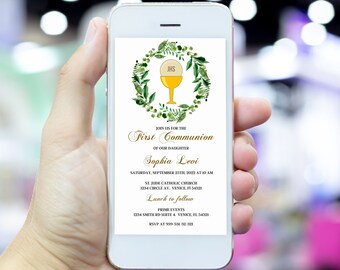 Invitación de Primera Comunión: Elegante vegetación Evite (Digital)