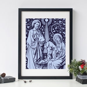 Vintage Nativity Escene Poster, Holy Family Physical Print, Holy Family Poster, Baby Jesus Mary and Joseph Art Print, Catholic Wall Decor