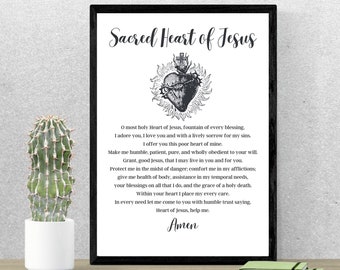 Sacred Heart of Jesus Prayer Printable 5x7, Devotion to the Sacred Heart of Jesus, Catholic Prayer Digital Download, Catholic Wall Print