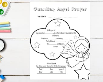 The Guardian Angel Prayer Coloring Page For Kids, Catholic Activities For Children, Catholic Homeschool Resources, Catholic Games Kids