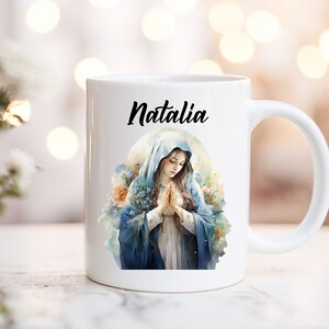 Personalized Virgin Mary Mug, Custom Name Blessed Mother Mug, Custom Catholic Mug, Custom Name Virgin Mary Gift, Blessed Mother Gift