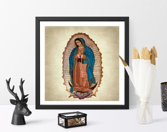 Impresión de Nuestra Señora de Guadalupe: Arte mural católico (Descarga digital)