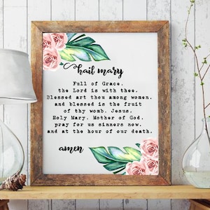 Hail Mary Prayer Printable, Blessed Mother Printable, Catholic Wall Art, Virgin Mary Prayer, Catholic Prayer Print, Hail Mary Full of Grace