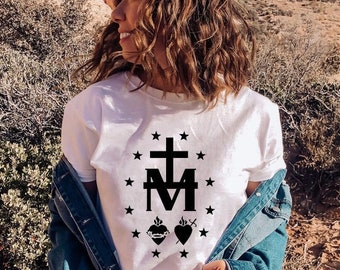 Miraculous Medal T-Shirt, Unisex Catholic Tees, Catholic T-Shirts, Virgin Mary Shirt, Marian Cross Shirt, Marian Devotion Symbol Gifts