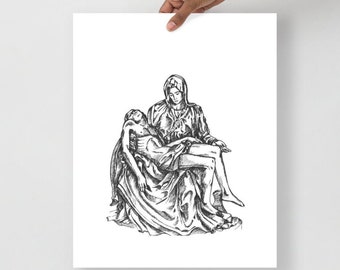Pieta Print Art, 8x10 Pieta Print Art, Virgin Mary Holding Jesus Print Art, Pieta Wall Art, Catholic Home Decor, Good Friday Print