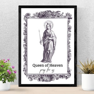Queen of Heaven Pray For Us Digital Download, Virgin Mary Vintage Digital Art, Catholic Vintage Printable, Catholic Printable, Catholic Art