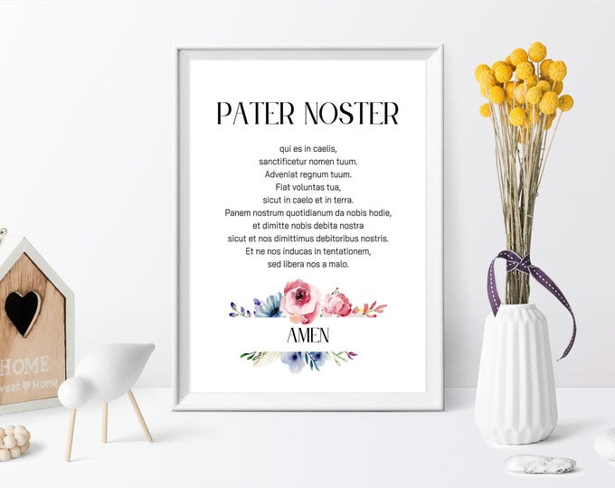 Pater Noster Print, the LORD'S Prayer Latin Quote Print in Black ...