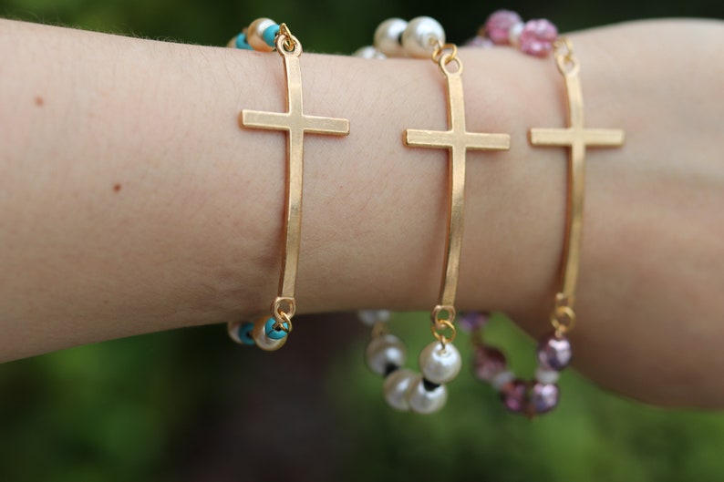 Dainty Cross Bracelet/gold Cross Bracelet/beaded Etsy